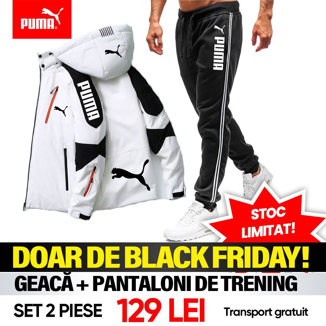 Set 2 piese: 129 LEI! Geacă + pantaloni de trening Doar de Black Friday! Stoc limitat!